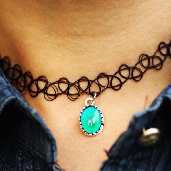 new fancy design womens gift popular elastic black choker necklace mood oval stone charm necklaces, Silver
new fancy design womens gift popular elastic black choker necklace mood oval stone charm necklaces, Silver