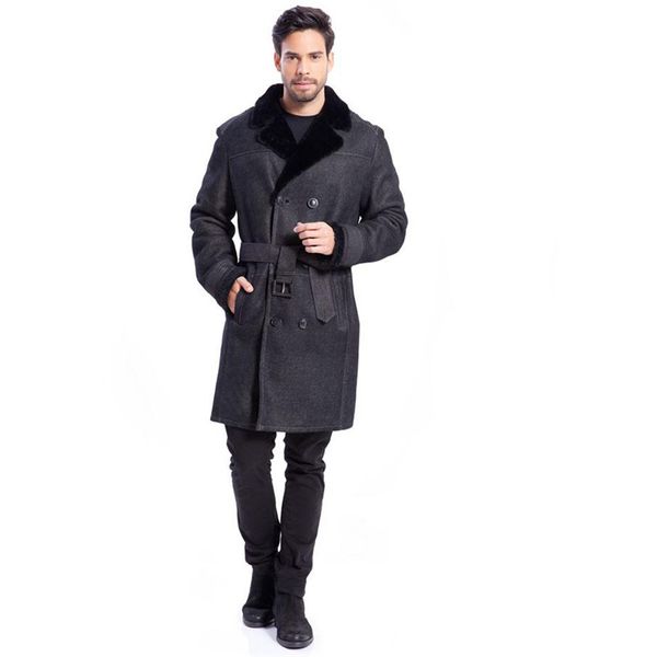 mens long leather shearling black lapel jacket classic double-breasted belt design stylish and generous
mens long leather shearling black lapel jacket classic double-breasted belt design stylish and generous