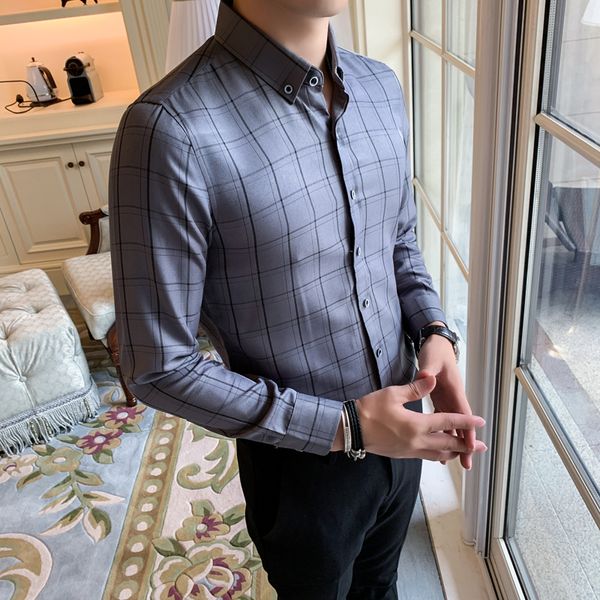 men's shirts business formal wear shirt men long sleeve slim fit plaid men shirt dress all match autumn winter blouses, White;black
men's shirts business formal wear shirt men long sleeve slim fit plaid men shirt dress all match autumn winter blouses, White;black