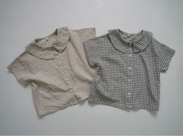 korean style 2020 summer toddlers kids linen cotton shirts loose plaid children blouses, White;black
korean style 2020 summer toddlers kids linen cotton shirts loose plaid children blouses, White;black