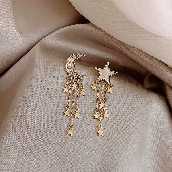 gold color crystal moon star women tassel dangle earrings fashion star-moon asymmetric drop earrings jewelry gift, Silver
gold color crystal moon star women tassel dangle earrings fashion star-moon asymmetric drop earrings jewelry gift, Silver
