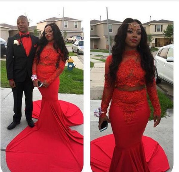 red mermaid black girls evening prom dress two pieces lace high neck long sleeves formal pageant party formal dress cheap, Black;red
red mermaid black girls evening prom dress two pieces lace high neck long sleeves formal pageant party formal dress cheap, Black;red