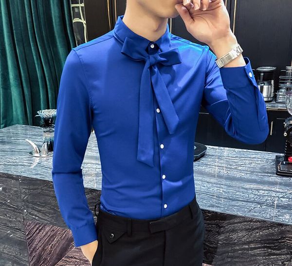 new spring bar ktv men's night club men's clothing male personality bow tie royal blue long sleeve shirts young casual, White;black
new spring bar ktv men's night club men's clothing male personality bow tie royal blue long sleeve shirts young casual, White;black