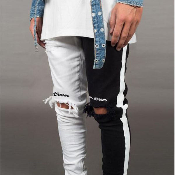 

мужчины стильные рваные джинсы брюки байкер тощий тонкий прямые потертые джинсовые брюки новая мода узкие джинсы мужская одежда s-3xl, Blue