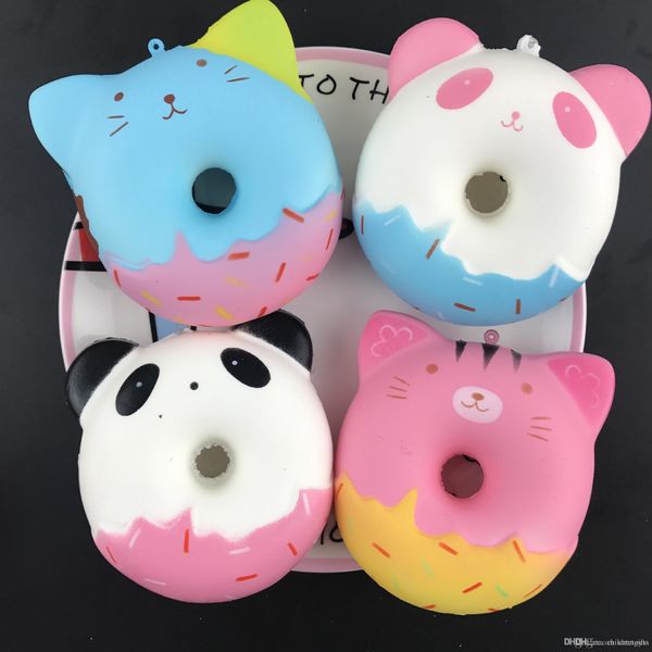 

dhl 2018 new squishy 10cm kawaii gift soft panda cat doughnut jumbo-squishy toy cute phone straps slow rising squishies donut toy keychain