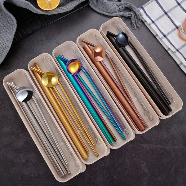 Portable 7 pcs 304 stainless steel drinking straw sets Colorful Straight Bent Straw Cleaning Brush Spoon Metal Reusable Straws Sets
Portable 7 pcs 304 stainless steel drinking straw sets Colorful Straight Bent Straw Cleaning Brush Spoon Metal Reusable Straws Sets