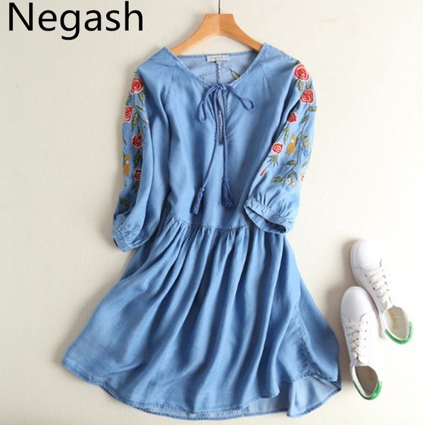 national fashion autumn boho denim dresses women long sleeve vintage ethnic floral embroidery jeans dress vestidos robe femme, Black;gray
national fashion autumn boho denim dresses women long sleeve vintage ethnic floral embroidery jeans dress vestidos robe femme, Black;gray