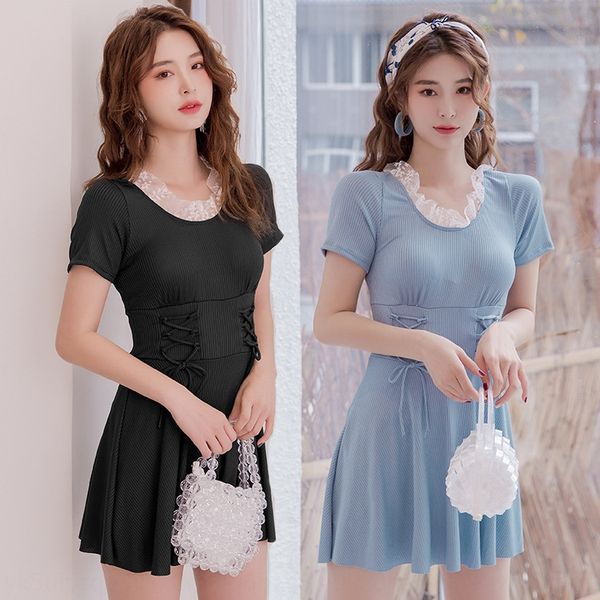 women's conservative belly-covering spring temperament one-piece slim small chest gathered skirt dress dress swimsuit swimsuit, White;black
women's conservative belly-covering spring temperament one-piece slim small chest gathered skirt dress dress swimsuit swimsuit, White;black