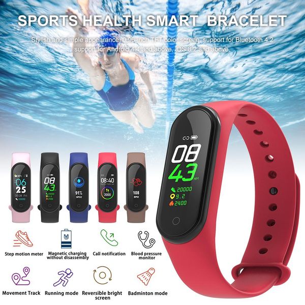

m4 color screen pedometer fitness tracker heart rate blood pressure sleep monitoring smart bracelet call reminder multi-sports