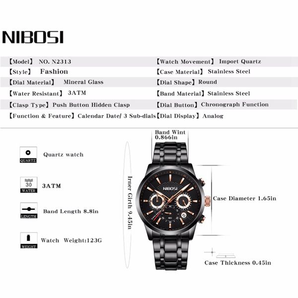 wristwatch chronograph luxury mens relogio brand steel nibosi men quartz masculino watch casual sport watches rose saat ufhoh, Slivery;brown
wristwatch chronograph luxury mens relogio brand steel nibosi men quartz masculino watch casual sport watches rose saat ufhoh, Slivery;brown
