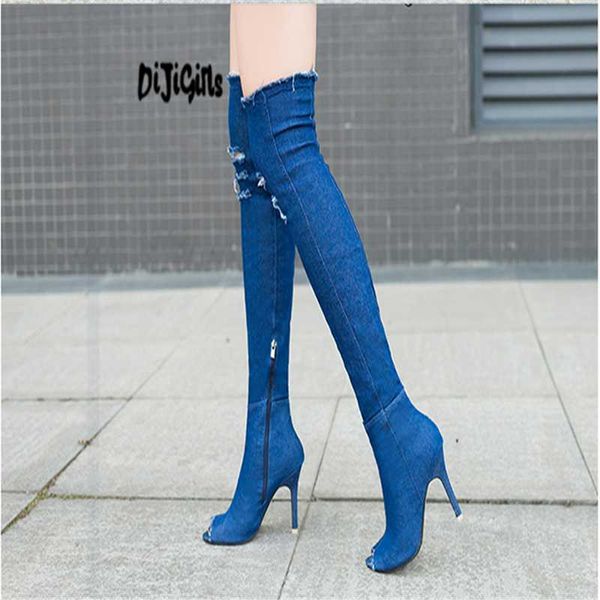 2020 fashion denim high tube stovepipe stretch boots pointed over the knee boots fine with high-heeled women's tide, Black
2020 fashion denim high tube stovepipe stretch boots pointed over the knee boots fine with high-heeled women's tide, Black