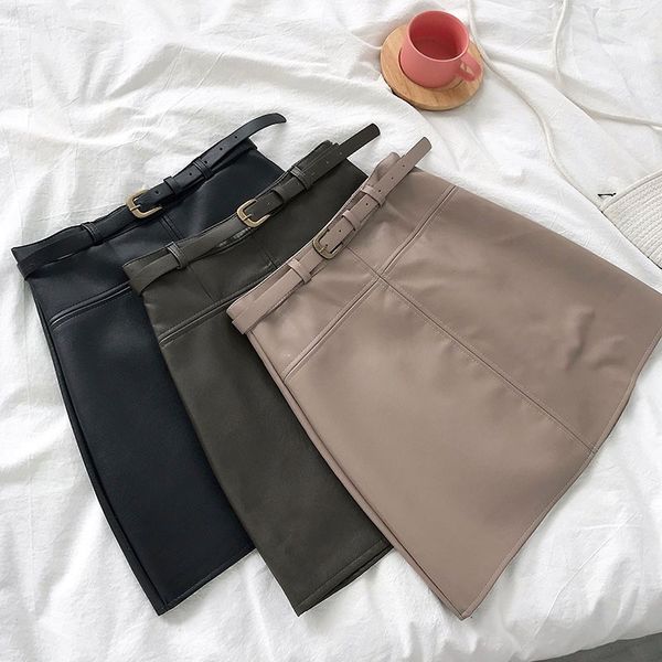 pu leather 2020 autumn spring new women skirt high waist solid sashes mini skirt a-line korean above knee falda hippie, Black
pu leather 2020 autumn spring new women skirt high waist solid sashes mini skirt a-line korean above knee falda hippie, Black