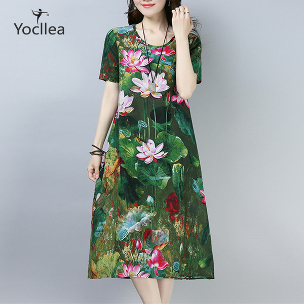 summer short sleeve vintage print dress women long cotton linen casual dress office lady plus size loose work dresses vetidos, White;black
summer short sleeve vintage print dress women long cotton linen casual dress office lady plus size loose work dresses vetidos, White;black