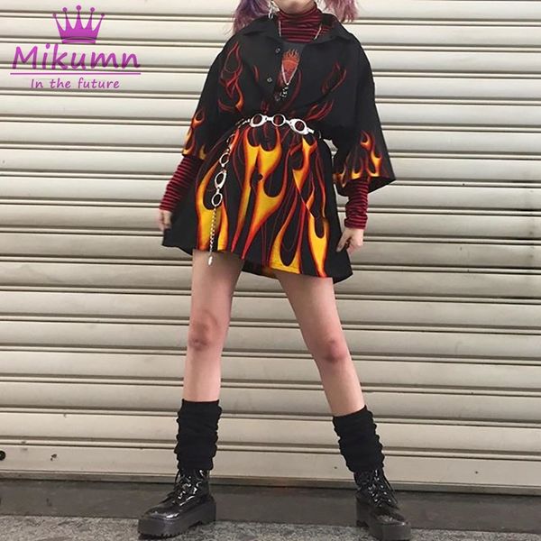 2019 spring autumn gothic harajuku blouse shirts punk girls flame print blusas loose fashion long coat women outfits, White
2019 spring autumn gothic harajuku blouse shirts punk girls flame print blusas loose fashion long coat women outfits, White