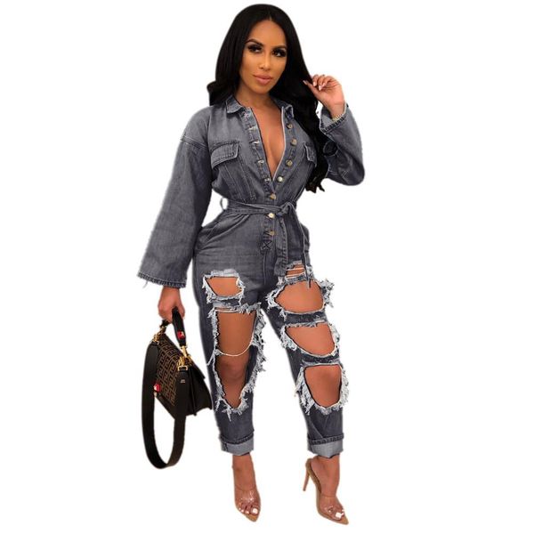 fashionable holes ripped women jeans jumpsuits blue black long sleeves buttons v neck sash straight pants rompers
fashionable holes ripped women jeans jumpsuits blue black long sleeves buttons v neck sash straight pants rompers