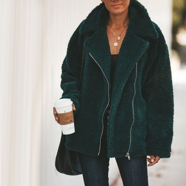 women coat autumn winter warm lapel loose blend coat pocket zipper long sleeves solid woolen outwear, Black
women coat autumn winter warm lapel loose blend coat pocket zipper long sleeves solid woolen outwear, Black