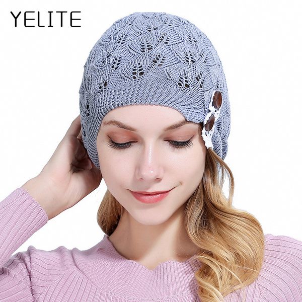 yelite autumn women knitted solid hat lady knitting beanie skullies hat female leaves hollow out lace button winter warm bonnet
yelite autumn women knitted solid hat lady knitting beanie skullies hat female leaves hollow out lace button winter warm bonnet