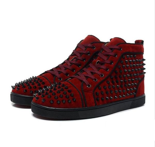 luxury designer women,men wine-red velvet leather with spikes red bottom shoes fashion rivets casual walking with box,eu35-46, Black
luxury designer women,men wine-red velvet leather with spikes red bottom shoes fashion rivets casual walking with box,eu35-46, Black