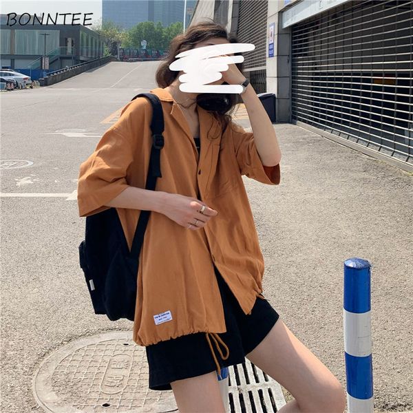 women's blouses & shirts women retro minimalist bf korean plus size loose casual half sleeve hem drawstring 2021 summer design femme, White
women's blouses & shirts women retro minimalist bf korean plus size loose casual half sleeve hem drawstring 2021 summer design femme, White