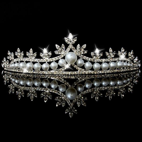 

pageant full circle tiara clear austrian rhinestones pearls king/queen crown wedding bridal crown headbands birthday party head pieces, Silver