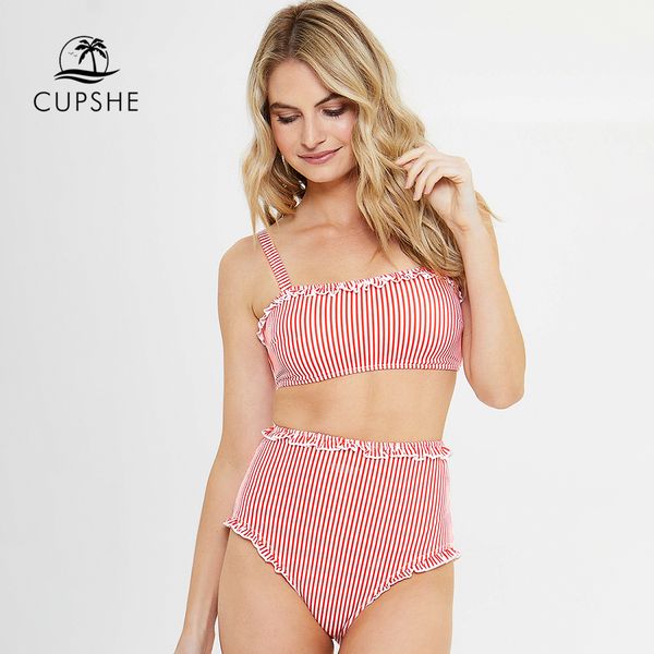 cupshe red and white stripe high-waisted bikini sets women cute two pieces swimsuits 2019 girl beach bathing suits, White;black
cupshe red and white stripe high-waisted bikini sets women cute two pieces swimsuits 2019 girl beach bathing suits, White;black