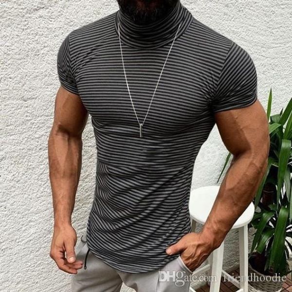 mens striped turtleneck tshirts summer stylish fashion street tees short sleeved male clothes, White;black
mens striped turtleneck tshirts summer stylish fashion street tees short sleeved male clothes, White;black