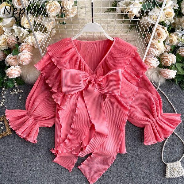 neploe korean solid ruffles lacing bow women blouses 2020 summer flare sleeve blusas mujer vintage elegant female shirts, White
neploe korean solid ruffles lacing bow women blouses 2020 summer flare sleeve blusas mujer vintage elegant female shirts, White