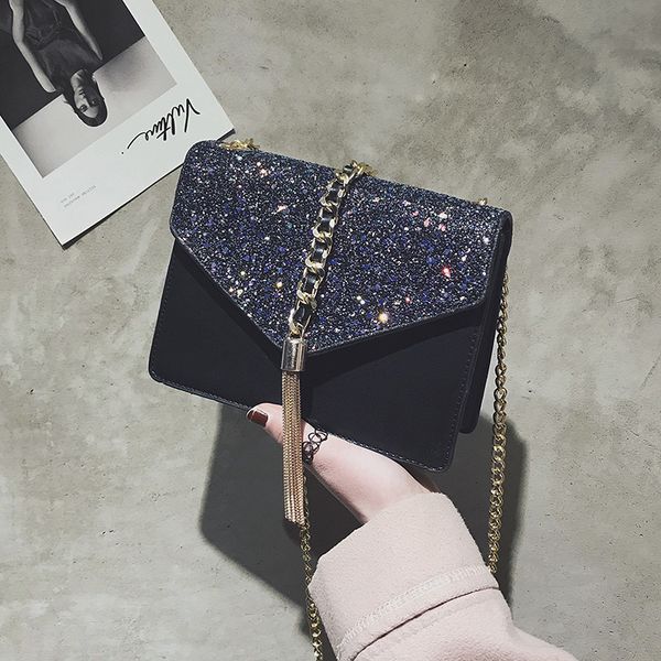 ladies shoulder bag new chain bag women's sequins korean tassel diagonal small square 
ladies shoulder bag new chain bag women's sequins korean tassel diagonal small square