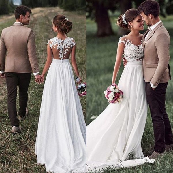 simple a line chiffon bridal wedding dress sweep train long wedding dress bridal gown with appliques, White
simple a line chiffon bridal wedding dress sweep train long wedding dress bridal gown with appliques, White