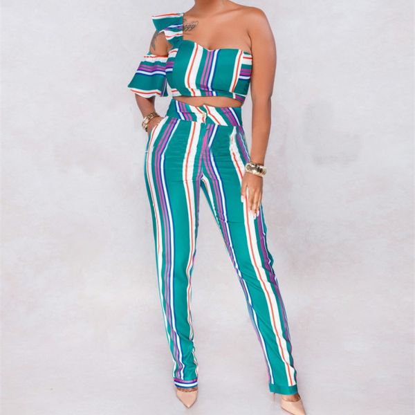 2019 summer striped one shoulder two piece set women strapless crop pencil pants suits hollow out short sleeve outfits, White
2019 summer striped one shoulder two piece set women strapless crop pencil pants suits hollow out short sleeve outfits, White