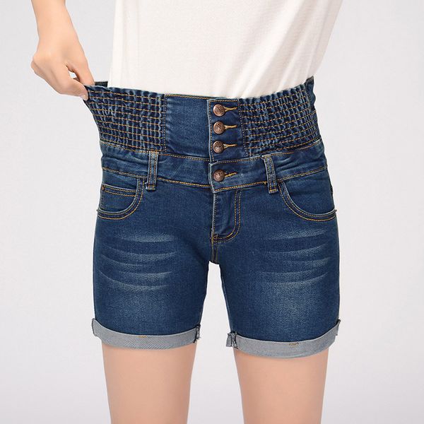 women short jeans with high waist elastic 4 buttons ladies summer cuffs denim shorts womens plus size loose short jeans, Blue
women short jeans with high waist elastic 4 buttons ladies summer cuffs denim shorts womens plus size loose short jeans, Blue
