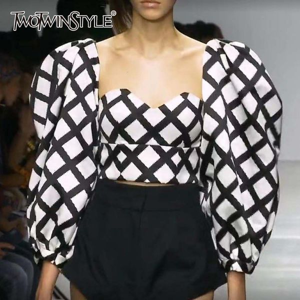 twotwinstyle плед хит цветой блузы женская площади воротник фонарь с длинным рукавом рубашки туники для женщин 2019 моды одежды tide, White
twotwinstyle плед хит цветой блузы женская площади воротник фонарь с длинным рукавом рубашки туники для женщин 2019 моды одежды tide, White