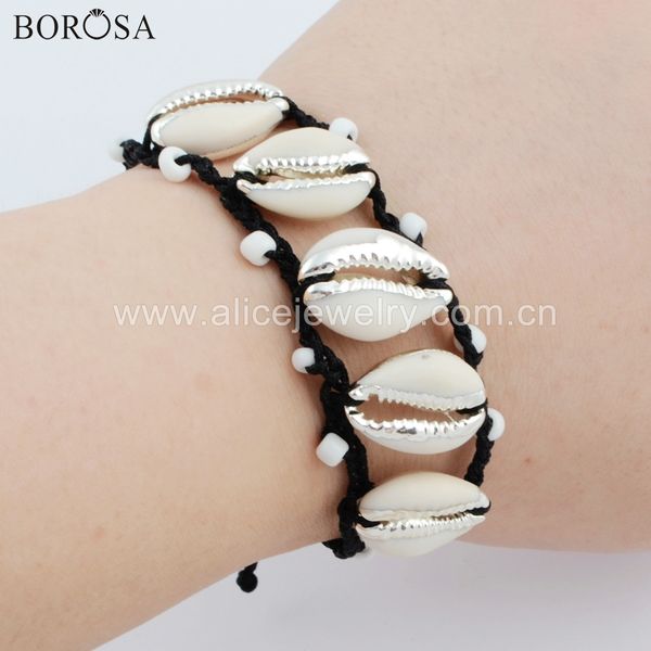 borosa 5pcs pure handmade five silver trim natural cowrie shell beads adjustable black rope bracelet jewelry for gilrs hd0017
borosa 5pcs pure handmade five silver trim natural cowrie shell beads adjustable black rope bracelet jewelry for gilrs hd0017