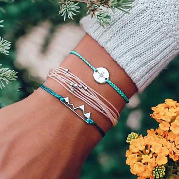 women's bracelets charms bohemian wrap wax line beaded rope compass hollow mountain bracelet three-piece femme 2018 @sz, Black
women's bracelets charms bohemian wrap wax line beaded rope compass hollow mountain bracelet three-piece femme 2018 @sz, Black