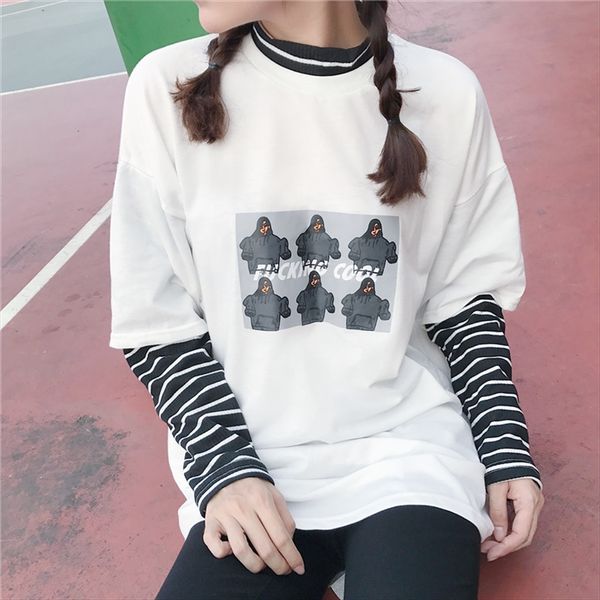 harajuku long sleeve t-shirt men's and women's loose stripes stitching fake two-piece student couple high collar base shirt, White
harajuku long sleeve t-shirt men's and women's loose stripes stitching fake two-piece student couple high collar base shirt, White