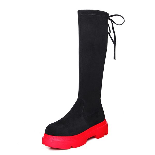 women's brand design suede leather knee high boots women rivet shoelaces autumn winter boots female flat platform shoes woman, Black
women's brand design suede leather knee high boots women rivet shoelaces autumn winter boots female flat platform shoes woman, Black