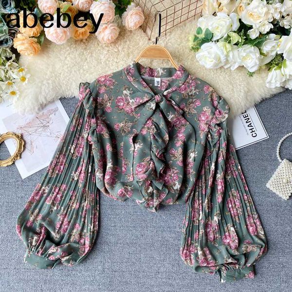 sweet flower print chiffon shirt women chic bow neck long lantern sleeve ruffle clothes korean and blouse l145, White
sweet flower print chiffon shirt women chic bow neck long lantern sleeve ruffle clothes korean and blouse l145, White