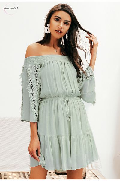 elegant women short green dress off shoulder flare sleeve embroidery pleated dresses 2019 spring casual vestidos summer, Black;gray
elegant women short green dress off shoulder flare sleeve embroidery pleated dresses 2019 spring casual vestidos summer, Black;gray