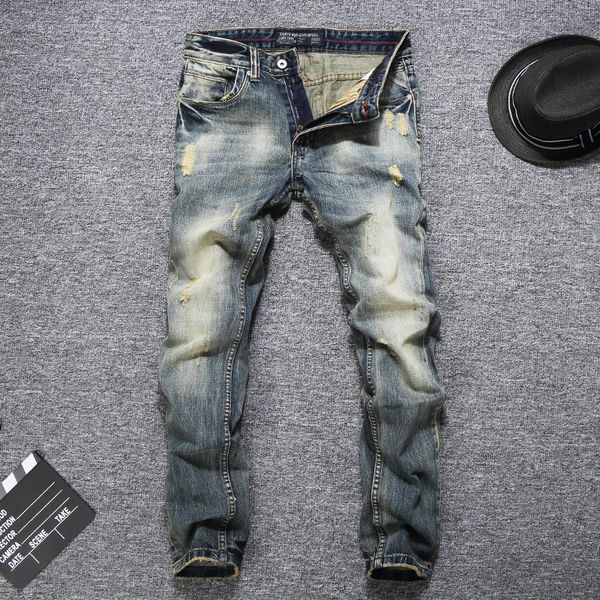 italian vintage style men jeans retro wash slim fit destroyed ripped jeans men denim pants fashion streetwear classical, Blue
italian vintage style men jeans retro wash slim fit destroyed ripped jeans men denim pants fashion streetwear classical, Blue