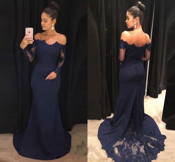off the shoulder navy blue mermaid prom dresses long sleeves lace satin evening dresses formal evening dress elegant prom dress formal gowns, Black
off the shoulder navy blue mermaid prom dresses long sleeves lace satin evening dresses formal evening dress elegant prom dress formal gowns, Black