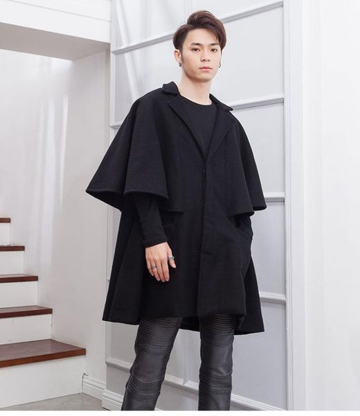 false 2 sleeveless mid-length loose cape cape men's winter coat coat woollen cloth, Black
false 2 sleeveless mid-length loose cape cape men's winter coat coat woollen cloth, Black