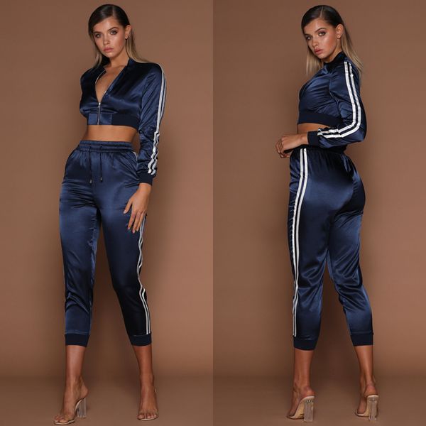 wannathis 2019 autumn winter satin sets women zipper side stripe crop drawstring calf length pants workout tracksuits, Gray
wannathis 2019 autumn winter satin sets women zipper side stripe crop drawstring calf length pants workout tracksuits, Gray