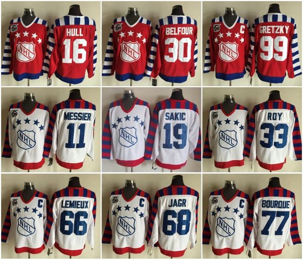 1992 Wales All Star 66 Lemieux 11 Messier 19 Sakic 68 Jagr 77 Bourque 33 Roy 16 Bobby Hull 19 Yzerman 30 Belfour 99 Gretzky Hockey Jerseys