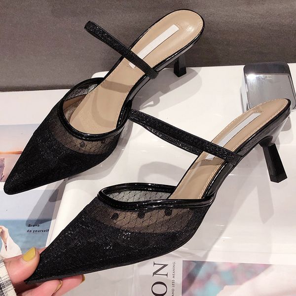 designer-e point lace high-heeled slippers ladies fashion sandals women's high-heeled slippers, Black
designer-e point lace high-heeled slippers ladies fashion sandals women's high-heeled slippers, Black