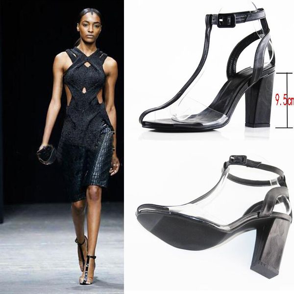pvc sandals women t-strap block high heels gladiator ankle strap sandles runway show shoes women summer, Black
pvc sandals women t-strap block high heels gladiator ankle strap sandles runway show shoes women summer, Black