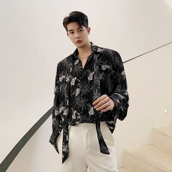 men tie long sleeve vintage casual loose shirts japan korea style male print dress shirts stage clothing, White;black
men tie long sleeve vintage casual loose shirts japan korea style male print dress shirts stage clothing, White;black