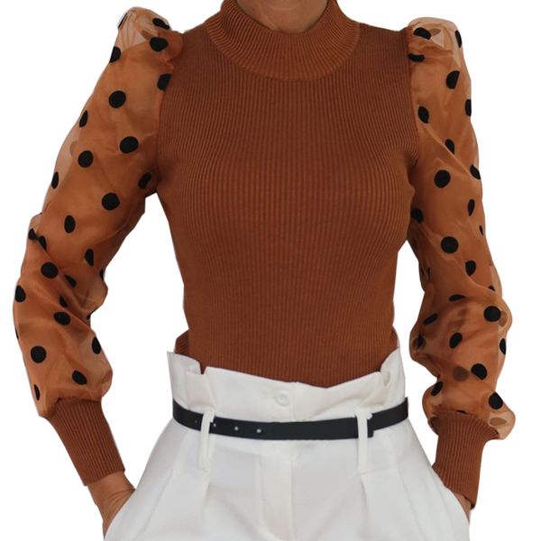 calofe autumn fashion women turtleneck sweater ladies knitted ribbed spotted polka dots mesh puff sleeve jumper sweater, White;black
calofe autumn fashion women turtleneck sweater ladies knitted ribbed spotted polka dots mesh puff sleeve jumper sweater, White;black