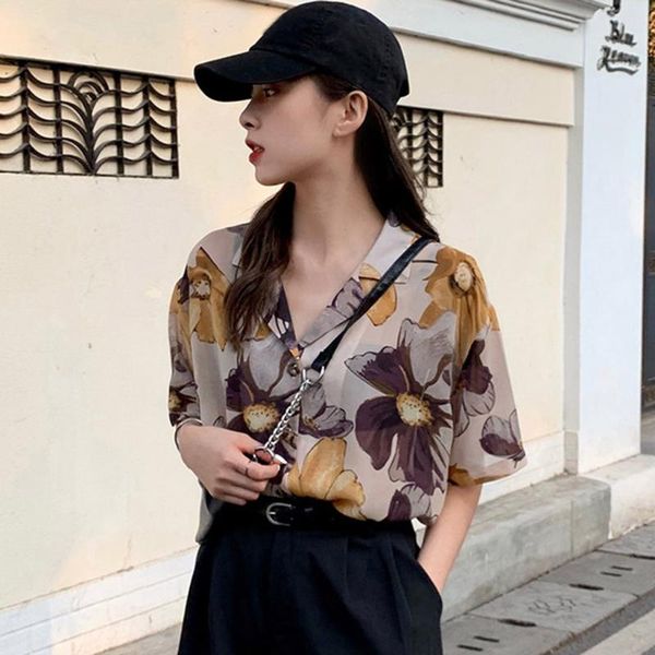 2020 shirt female blouse women retro oil painting big flower printed short sleeve shirt harajuku blusas camisa streetwear, White
2020 shirt female blouse women retro oil painting big flower printed short sleeve shirt harajuku blusas camisa streetwear, White
