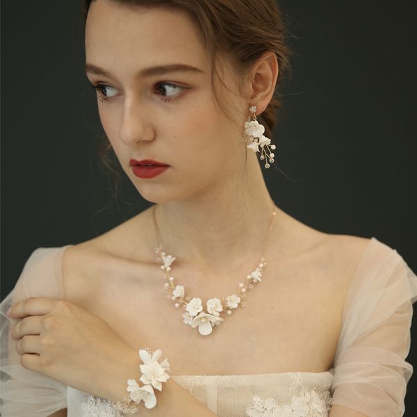 clay flower bridal jewelry set handmade wedding accessories fashion necklace and earrings bracelet brides, Silver
clay flower bridal jewelry set handmade wedding accessories fashion necklace and earrings bracelet brides, Silver
