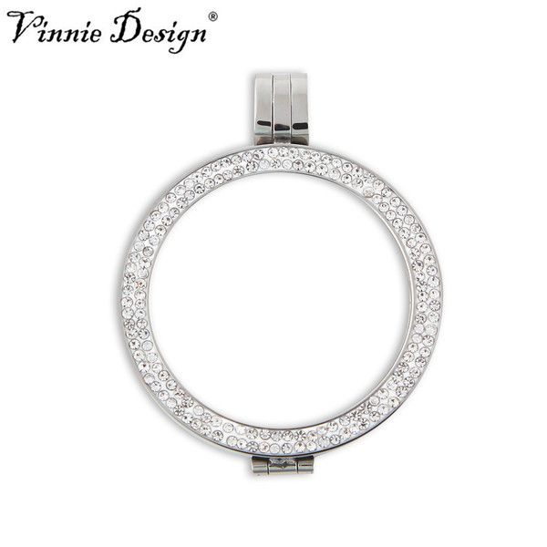 vinnie design jewelry double crystal coin holder stainless steel 35mm large frame pendant for 33mm coin disc, Silver 
vinnie design jewelry double crystal coin holder stainless steel 35mm large frame pendant for 33mm coin disc, Silver